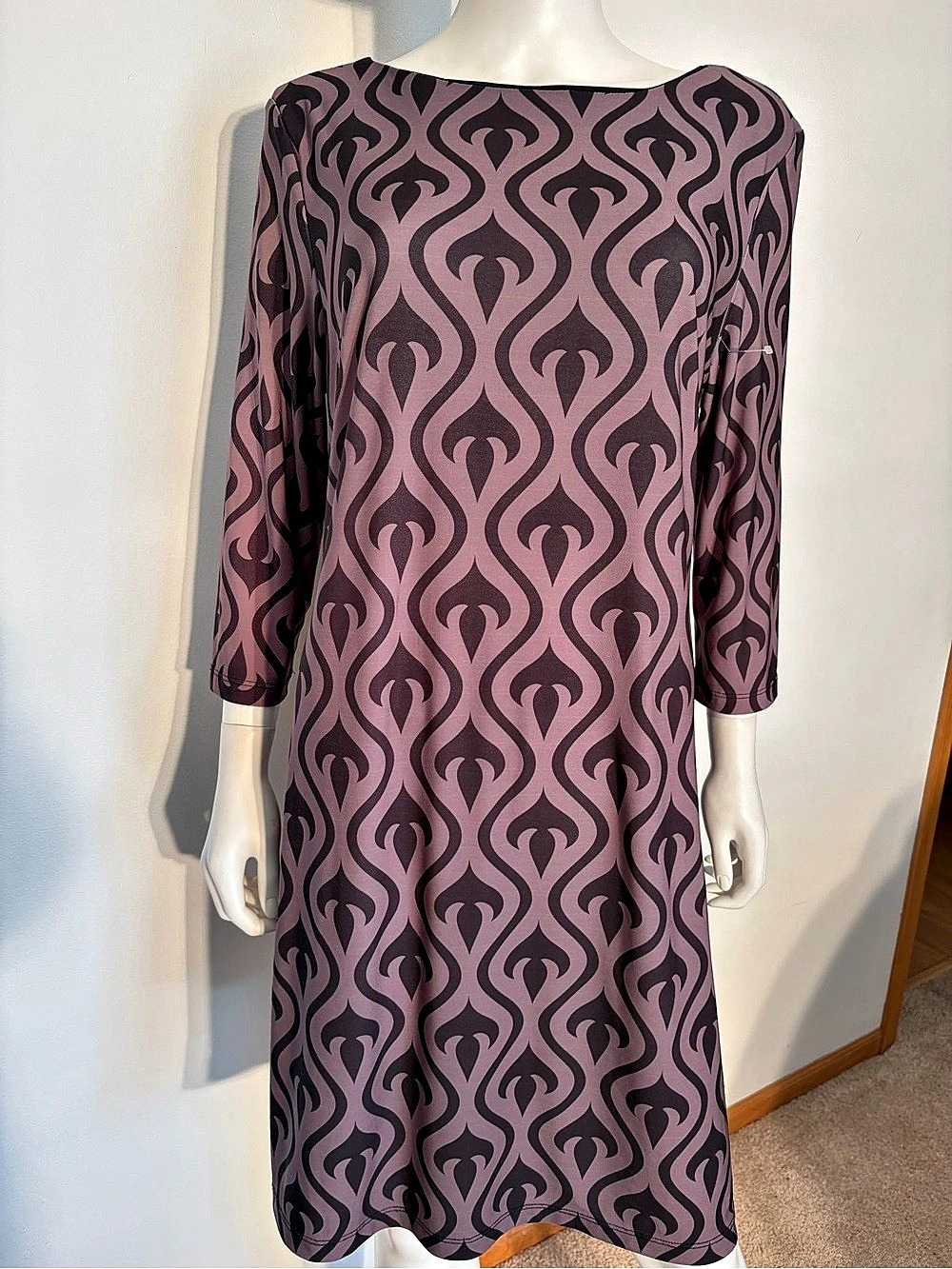 #1026 Ibisse Geometric Mini Dress in Purple & Black Size 1X NWOT.